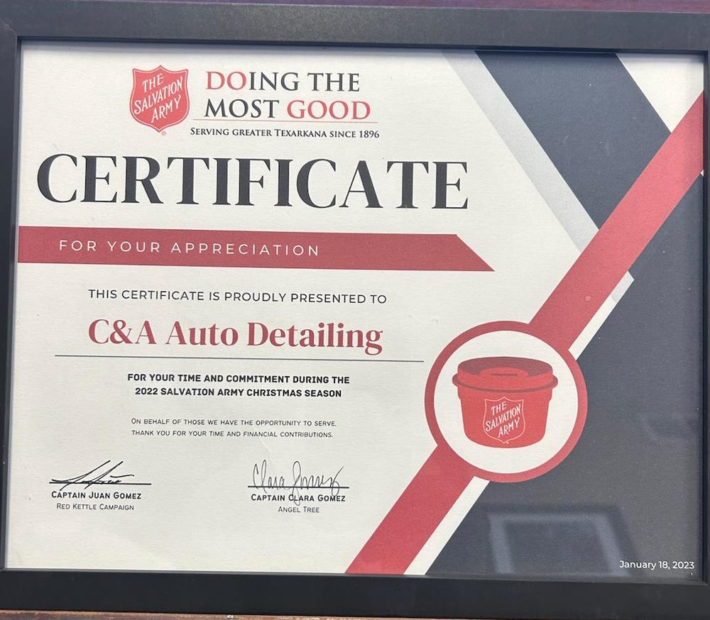 Salvation Army Appreciation Certificate